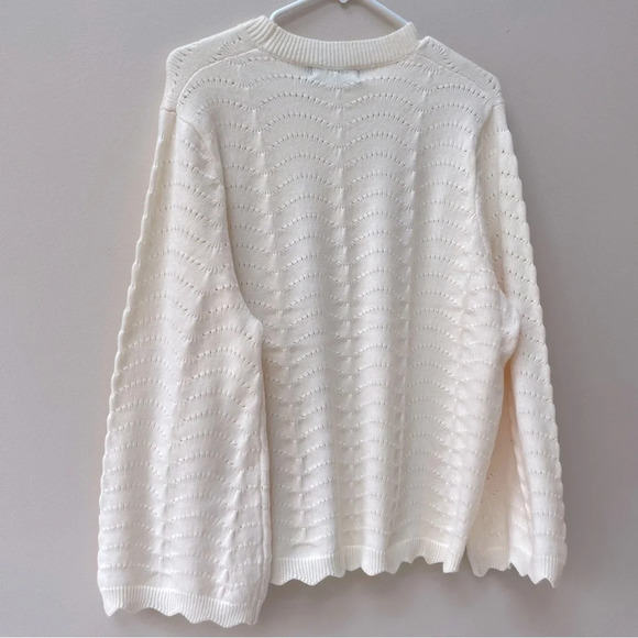 NWT Asos Fashion Union Women’s Cream Scallop Edge Pointelle Sweater Bell Sleeves - Picture 4 of 6
